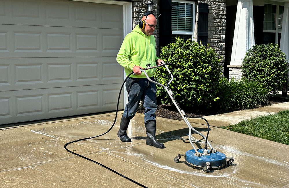 Pressure washing driveway